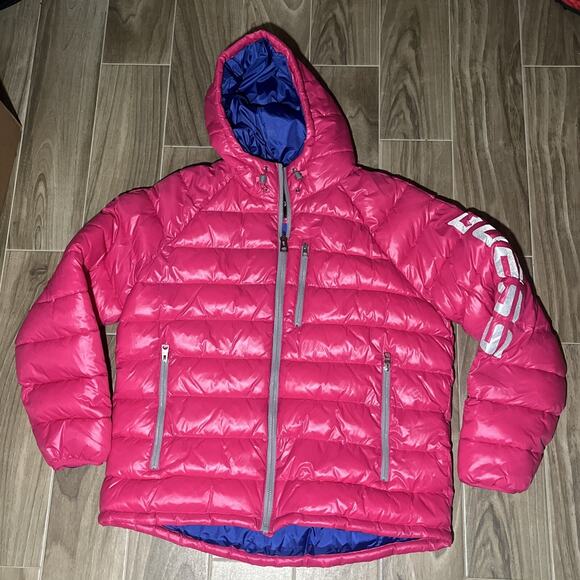 Guess Logo Puffer Hooded Jacket 111AN210 Pink Blue Men's Size XXL $225